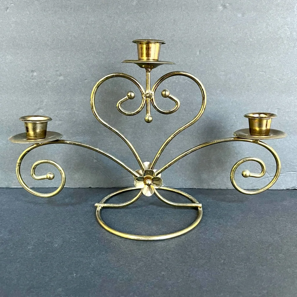 Home Interiors Gold Three-Arm Metal Candle Holder